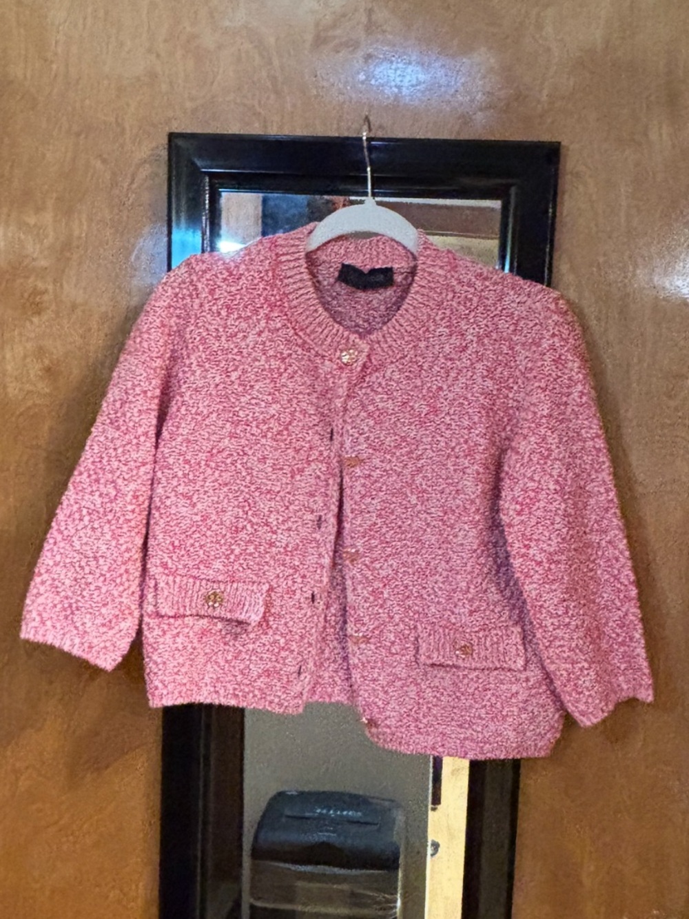 ZARA Pink & Cream Textured Knit Cardigan Jacket Size Medium